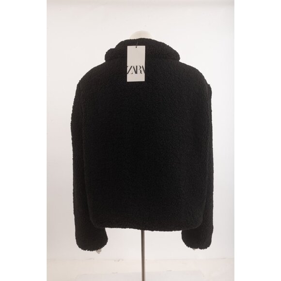 Zara Womens Short Shearling Jacket Coat Toggle Black L Large 8372/250 NWT - Picture 5 of 6